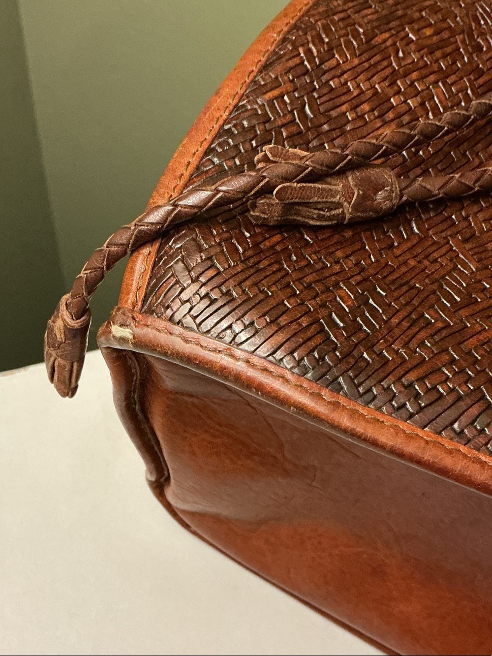 Brahmin Vintage Brown Textured Leather Drawstring Bucket Shoulder Bag GUC - Picture 6 of 8